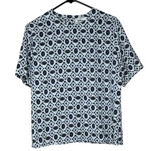 Vintage Worthington Petite Blouse‎ Women's M Petite Blue Short Sleeve USA Made